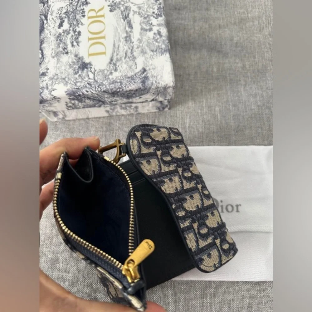 Dior Navy and Beige Monogram Canvas Mini Wallet